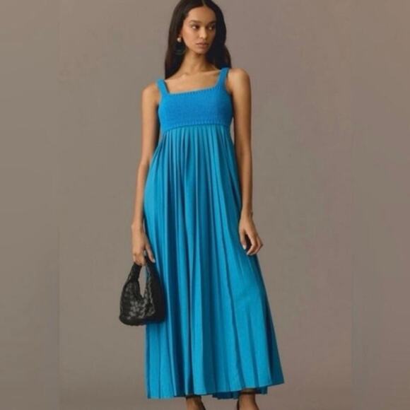 Mare Mare x Anthropologie NWOT Blue Pleated Maxi Dress SZ L - Picture 1 of 7